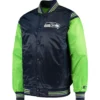 Seattle Seahawks The Enforcer Satin Varsity Jacket Navy & Green