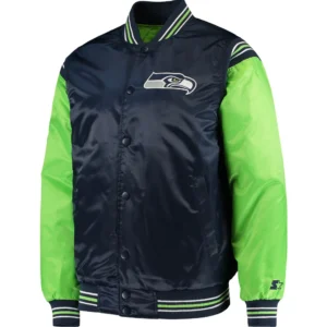 Seattle Seahawks The Enforcer Satin Varsity Jacket Navy & Green