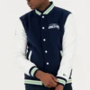 Seattle Seahawks Bomber Satin Varsity Jacket Navy & White