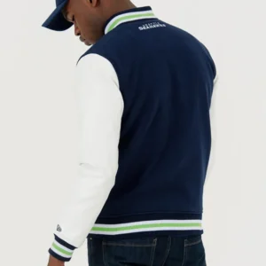 Alternative view of Seattle Seahawks Bomber Satin Varsity Jacket Navy & White