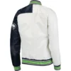 Seattle Seahawks Starter Hometown Rib Satin Varsity Jacket White & Navy - Image 2