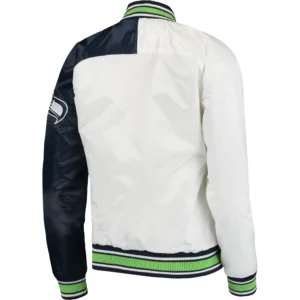 Alternative view of Seattle Seahawks Starter Hometown Rib Satin Varsity Jacket White & Navy