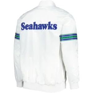 Alternative view of Seattle Seahawks The Power Forward Classic Rib Satin Varsity White Jacket