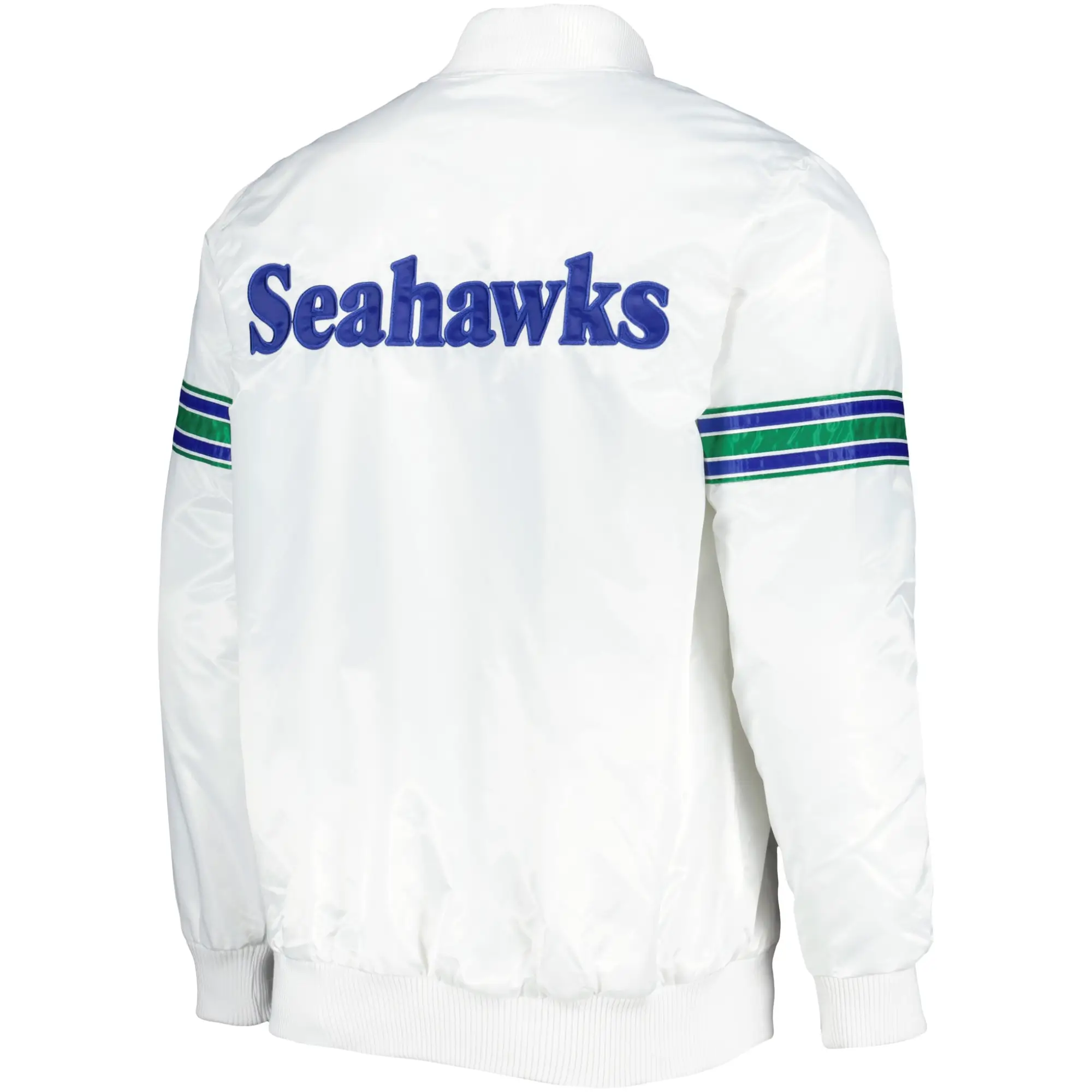 Seattle Seahawks The Power Forward Classic Rib Satin Varsity White Jacket - Image 2