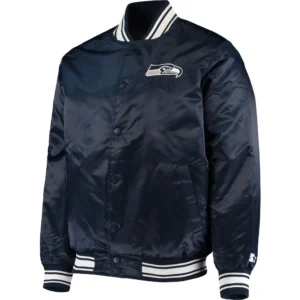 Seattle Seahawks Starter Locker Room College Navy Satin Varsity Jacket