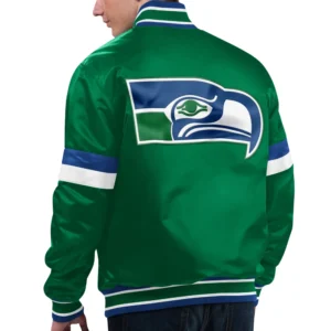 Alternative view of Seattle Seahawks Home Game Gridiron Satin Green Varsity Jacket