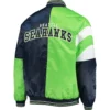 Seattle Seahawks Leader Starter Satin Varsity Jacket Navy & Green - Image 2