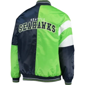 Alternative view of Seattle Seahawks Leader Starter Satin Varsity Jacket Navy & Green
