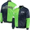 Seattle Seahawks Leader Starter Satin Varsity Jacket Navy & Green - Image 3