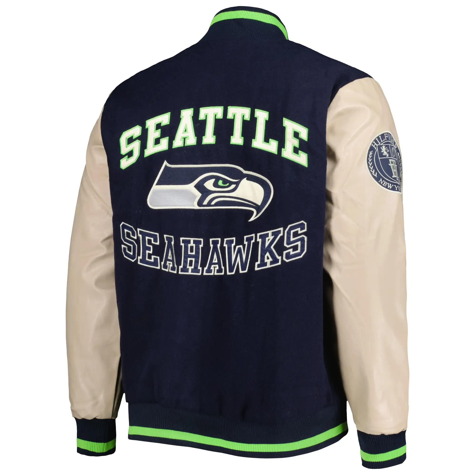 Seattle Seahawks Tommy Hilfiger Wool & Leather Varsity Jacket - Image 2
