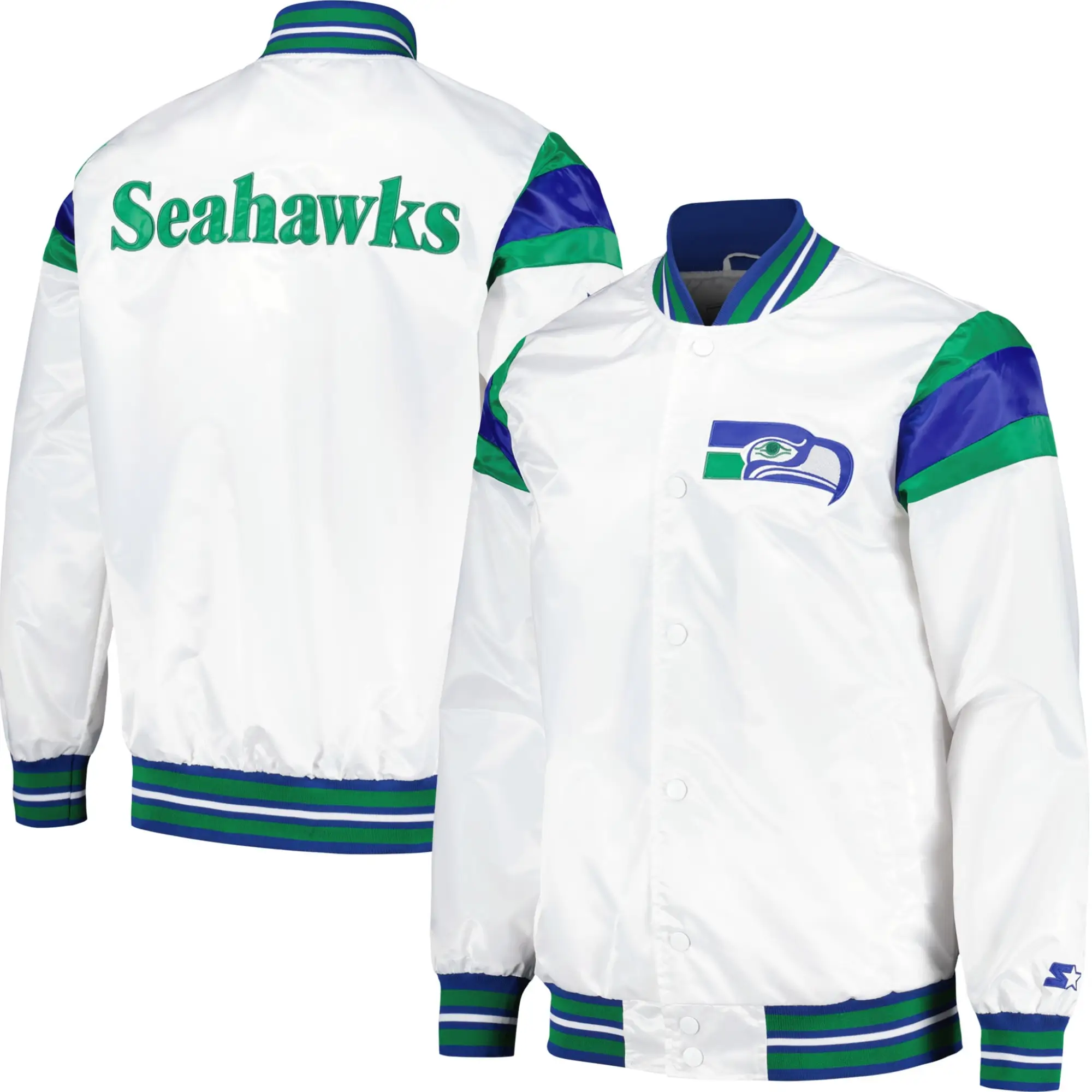 Seattle Seahawks Full-Snap Vintage Satin Varsity Jacket - Image 3