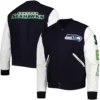 Seattle Seahawks classic Logo Navy & White Varsity Jacket - Image 3