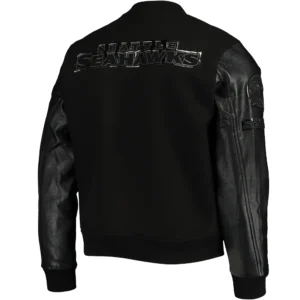 Alternative view of Seattle Seahawks Triple Black Wool & Leather Black Varsity Jacket
