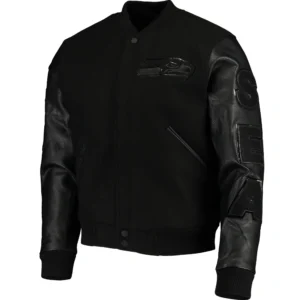 Seattle Seahawks Triple Black Wool & Leather Black Varsity Jacket