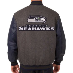 Alternative view of Seattle Seahawks Wool & Leather Reversible Varsity Jacket Charcoal & Navy