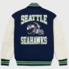 Seattle Seahawks Full-Snap Wool & Leather Varsity Jacket Navy & White - Image 2