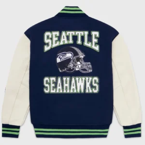 Alternative view of Seattle Seahawks Full-Snap Wool & Leather Varsity Jacket Navy & White