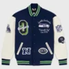 Seattle Seahawks Full-Snap Wool & Leather Varsity Jacket Navy & White