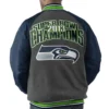 Seattle Seahawks Vintage Wool & Leather Varsity Jacket - Image 2