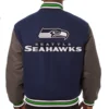 Seattle Seahawks Full Wool Two Tone Varsity Jacket Navy & Gray - Image 2