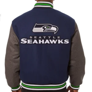 Alternative view of Seattle Seahawks Full Wool Two Tone Varsity Jacket Navy & Gray