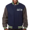Seattle Seahawks Full Wool Two Tone Varsity Jacket Navy & Gray