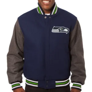Seattle Seahawks Full Wool Two Tone Varsity Jacket Navy & Gray
