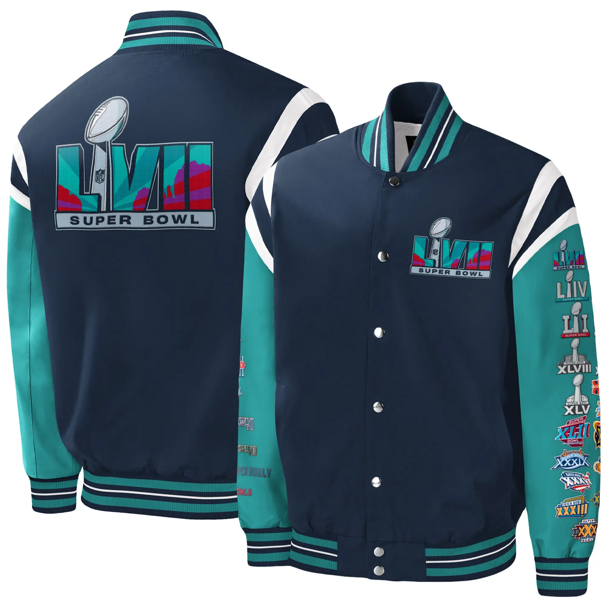 Super Bowl LVII G-III Sports by Carl Banks Navy & Green Varsity Jacket - Image 3