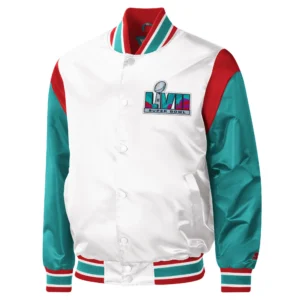 Super Bowl LVII Starter Pitch Box Full-Snap White Varsity Jacket