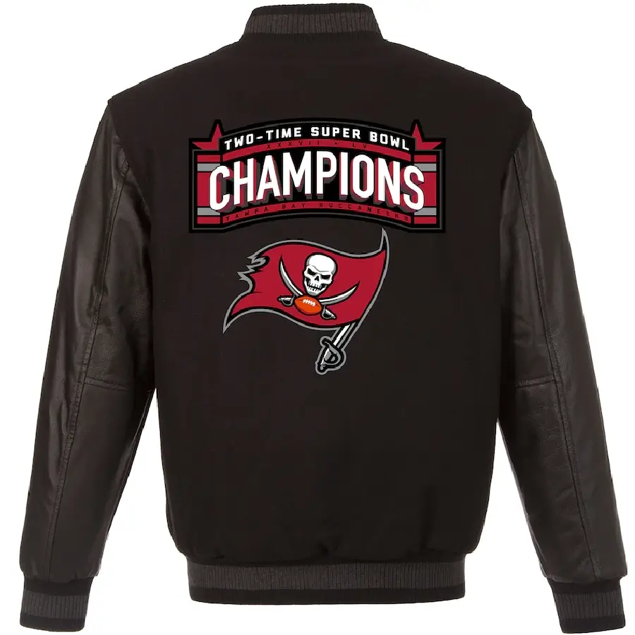 Tampa Bay Buccaneers Champions Teams Black Wool & Leather Reversible Varsity Jacket - Image 2