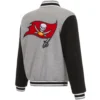 Tampa Bay Buccaneers Classic Rib Full Wool Two Tone Varsity Jacket Gray & Black - Image 2