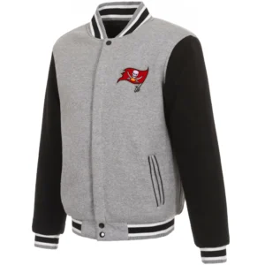 Tampa Bay Buccaneers Classic Rib Full Wool Two Tone Varsity Jacket Gray & Black