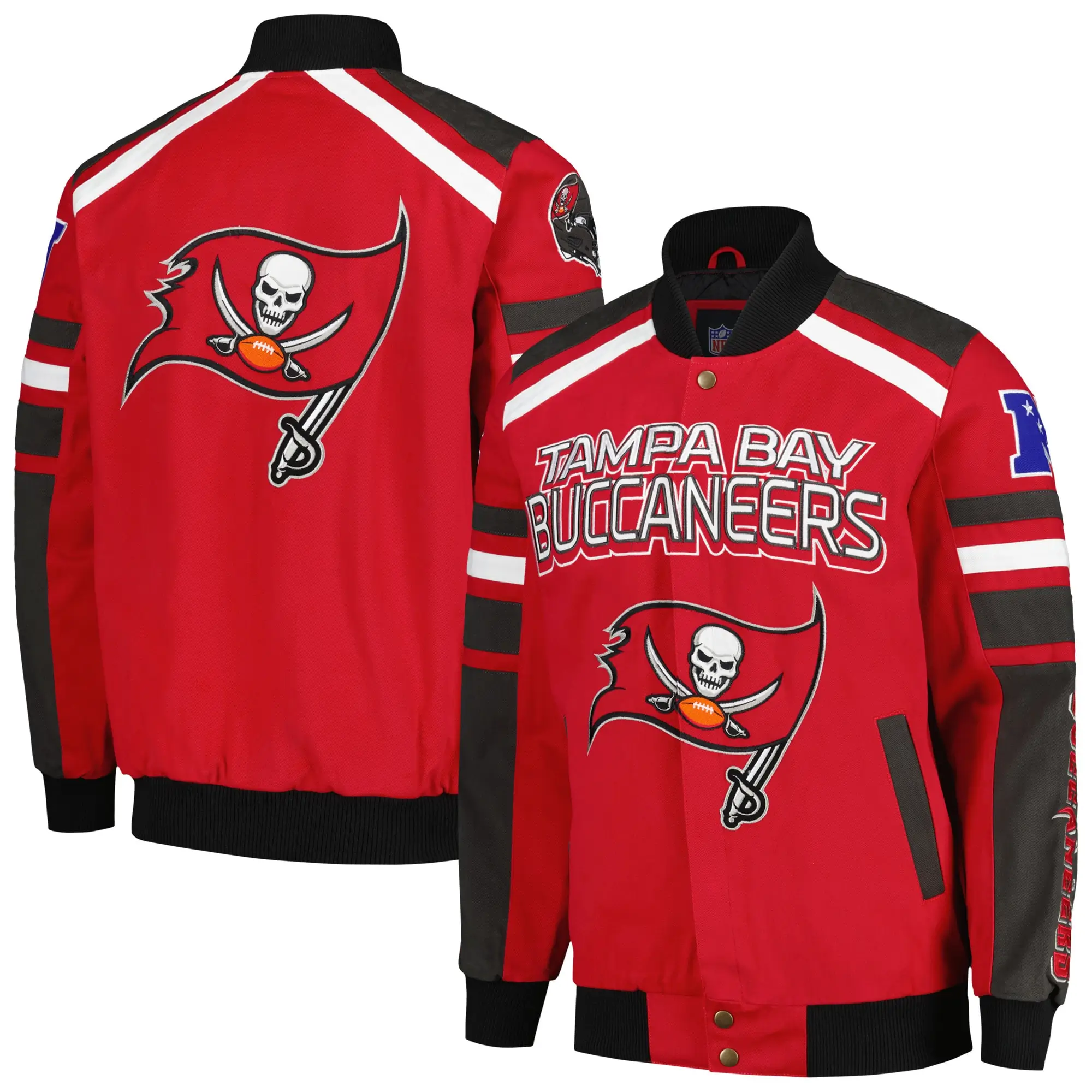 Tampa Bay Buccaneers G-III Sports by Carl Banks Red Power Racing Satin Varsity Jacket - Image 3