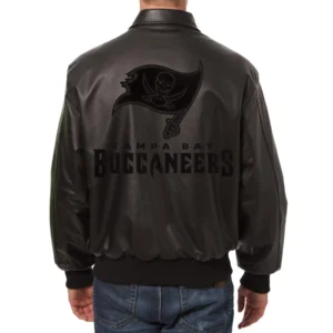 Alternative view of Tampa Bay Buccaneers Shirt Style Leather Black Varsity Jacket