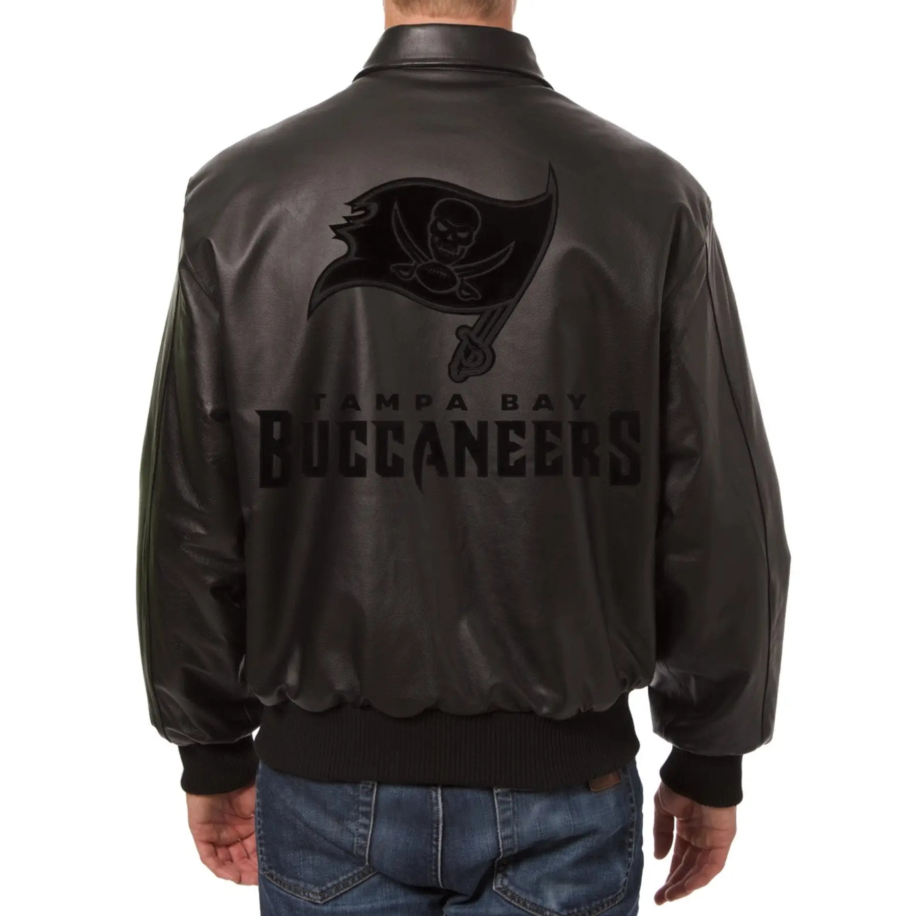 Tampa Bay Buccaneers Shirt Style Leather Black Varsity Jacket - Image 2