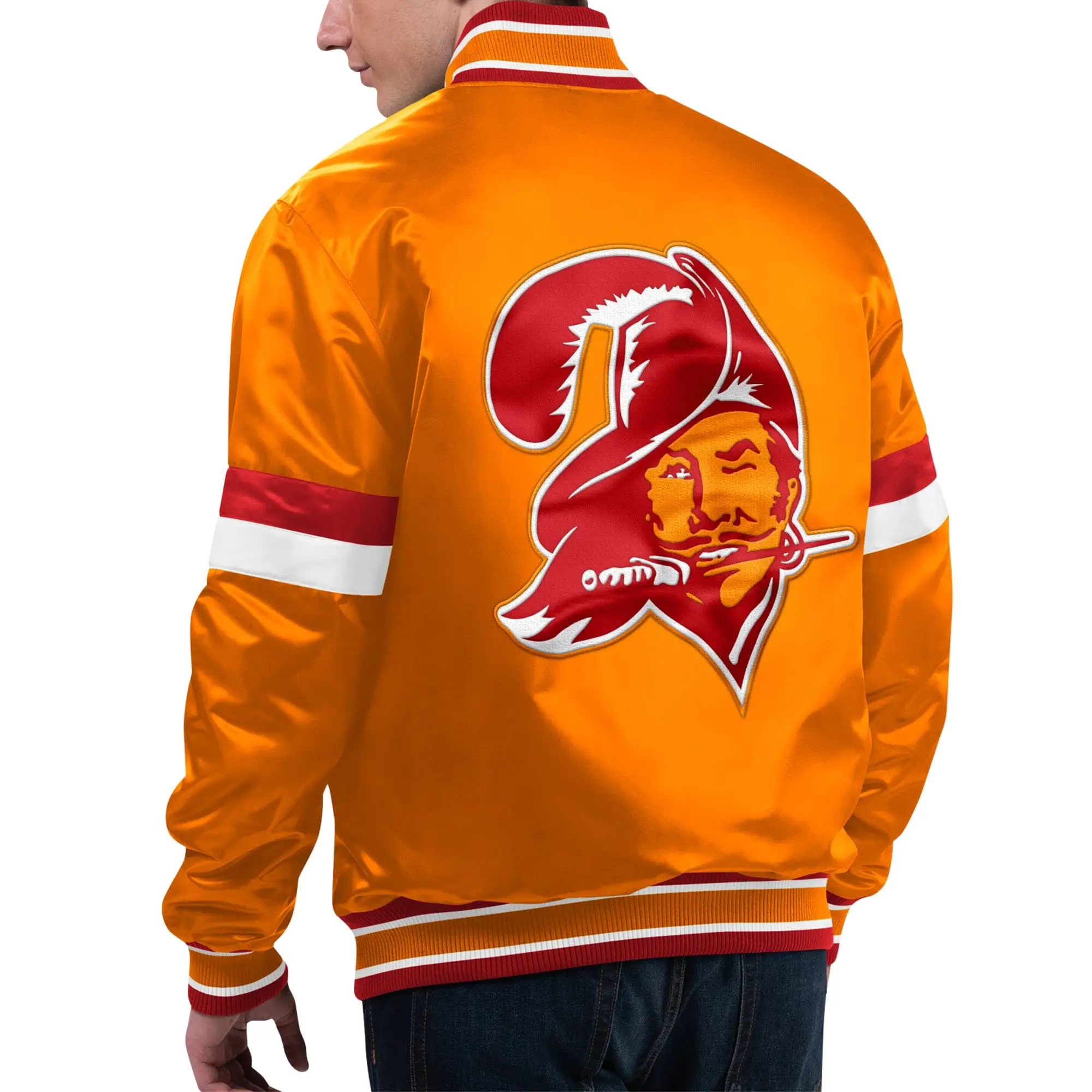 Tampa Bay Buccaneers Home Game Orange Gridiron Classics Satin Varsity Jacket - Image 2