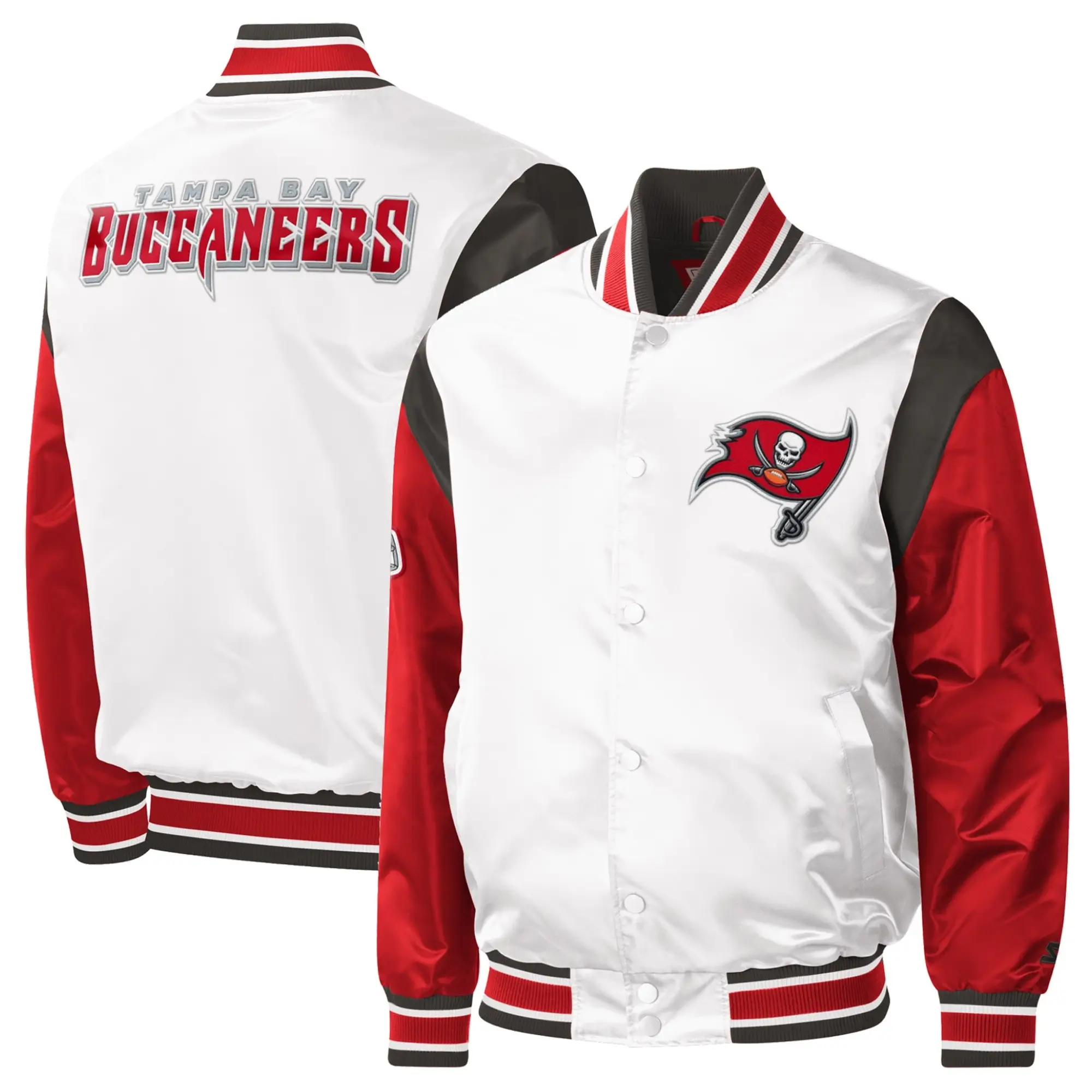 Tampa Bay Buccaneers Pitch Starter Throwback Satin Full-Snap Varsity Jacket - Image 3