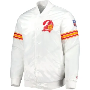 Tampa Bay Buccaneers The Power Forward Logo White Satin Varsity Jacket