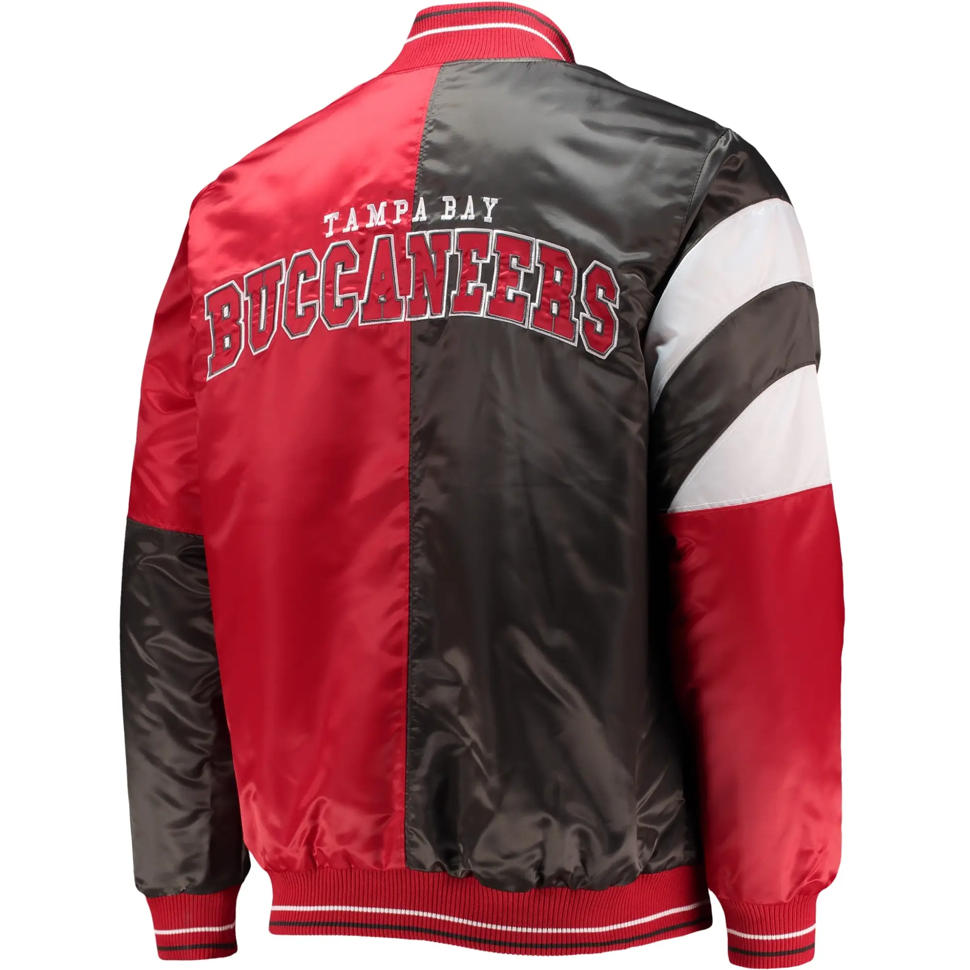 Tampa Bay Buccaneers Leader Vintage Satin Varsity Jacket Red & Black - Image 3