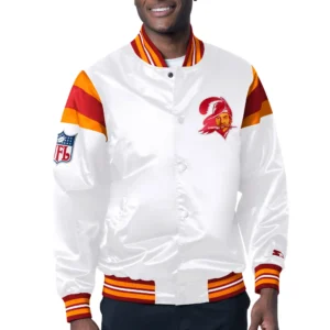 Tampa Bay Buccaneers Full-Snap Vintage Satin Varsity White Jacket