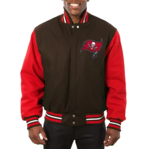 Tampa Bay Buccaneers Full Wool Two Tone Varsity Jacket Brown & Red