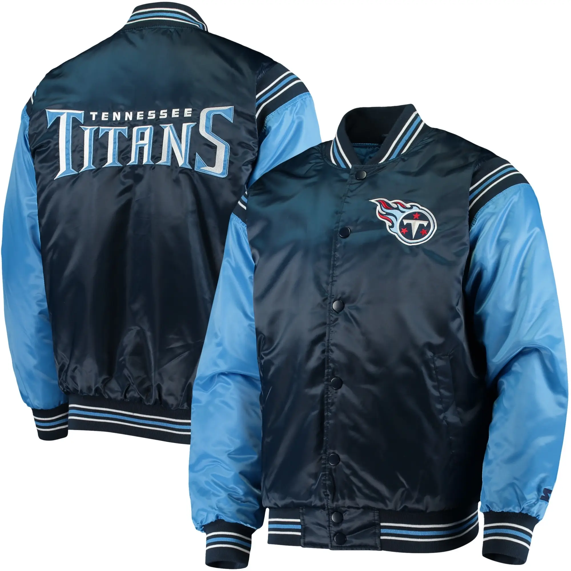 Tennessee Titans Starter The Enforcer Full-Snap Satin Varsity Jacket - Image 3