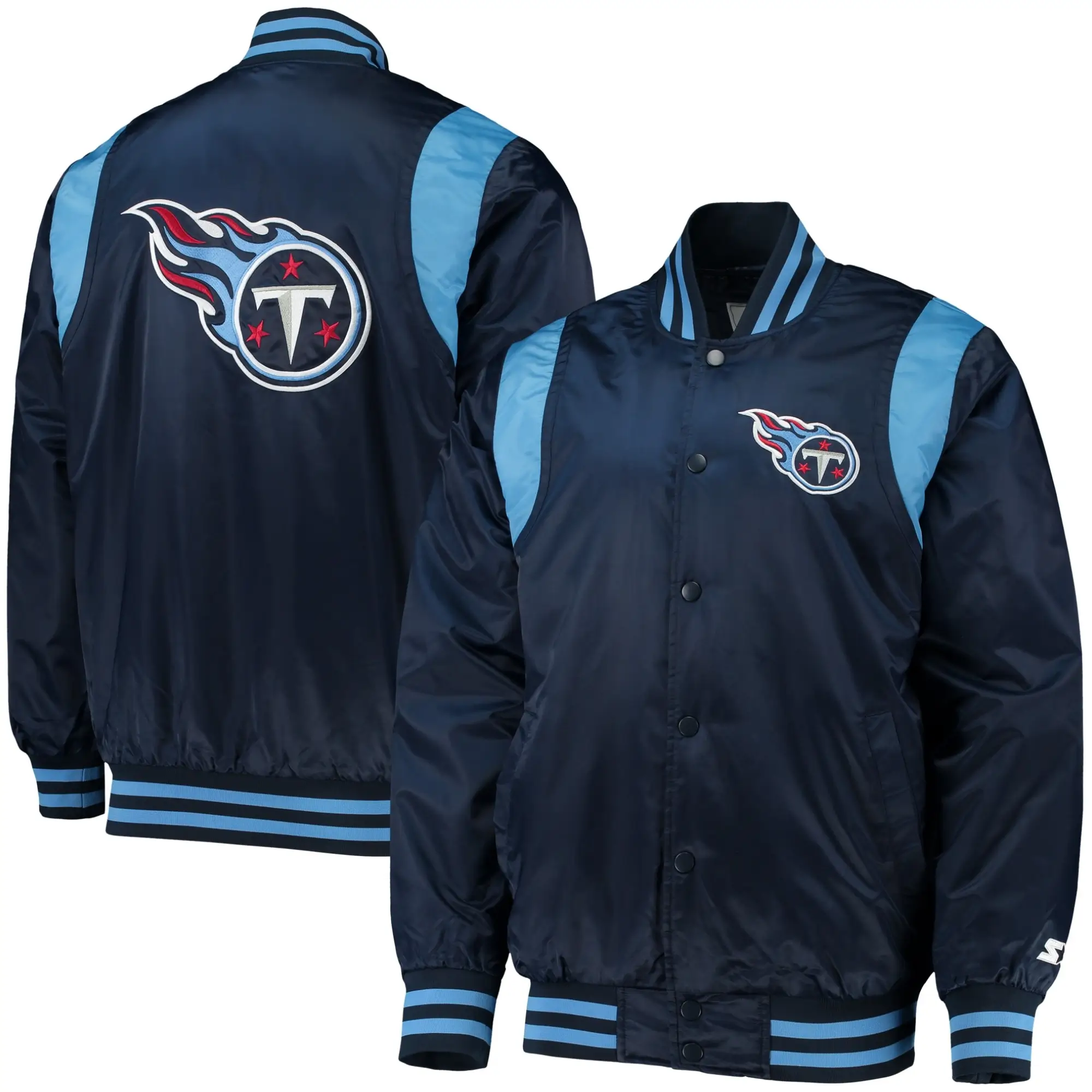 Tennessee Titans Starter Prime Time Twill Full-Snap Satin Varsity Jacket - Image 3