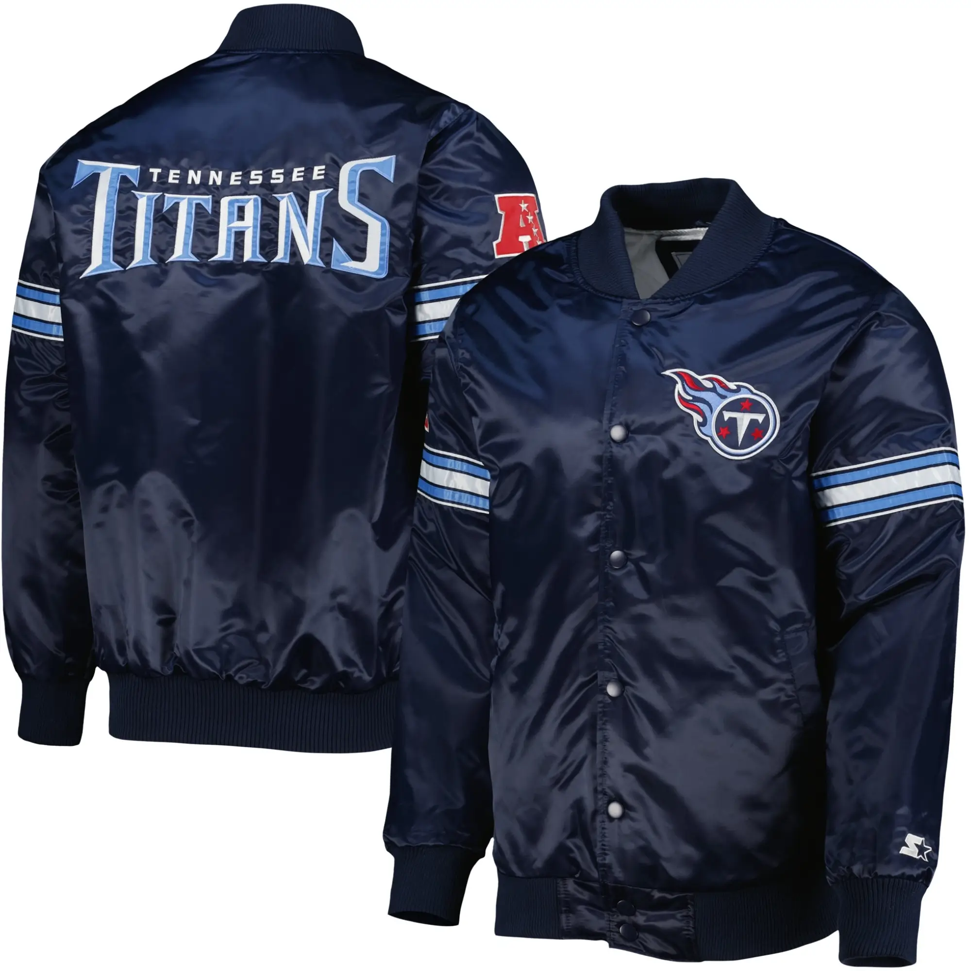 Tennessee Titans The Power Forward Team Players Satin Varsity Navy Jacket - Image 3