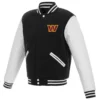 Washington Commanders Black & White Two Tone Wool & Leather Varsity Jacket