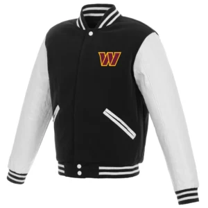 Washington Commanders Black & White Two Tone Wool & Leather Varsity Jacket
