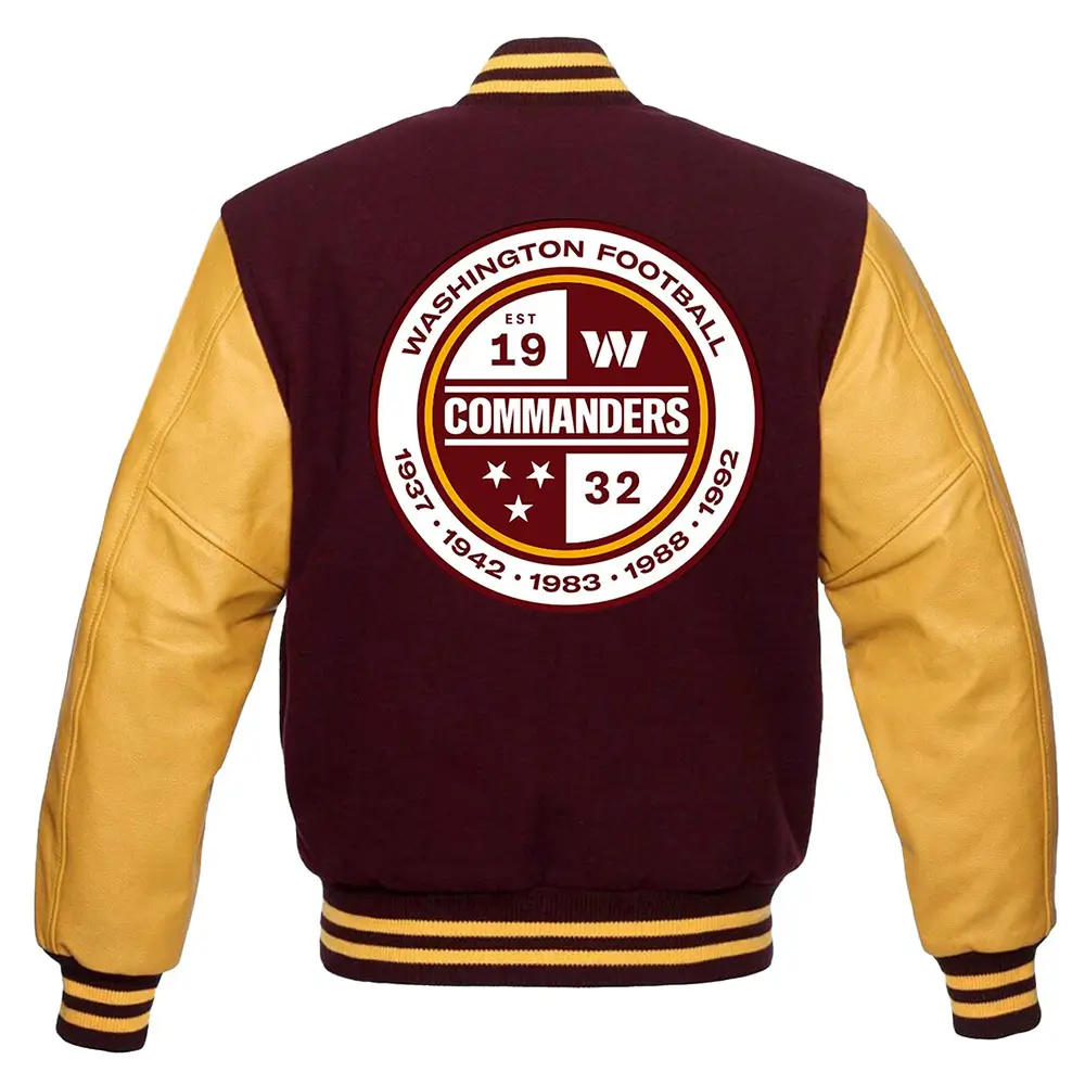 Washington Commanders Maroon and Yellow Letterman Varsity Jacket - Image 2