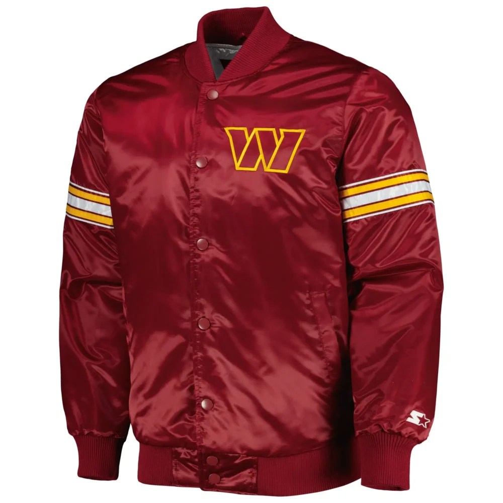 Washington Commanders The Power Forward Maroon Satin Varsity Jacket