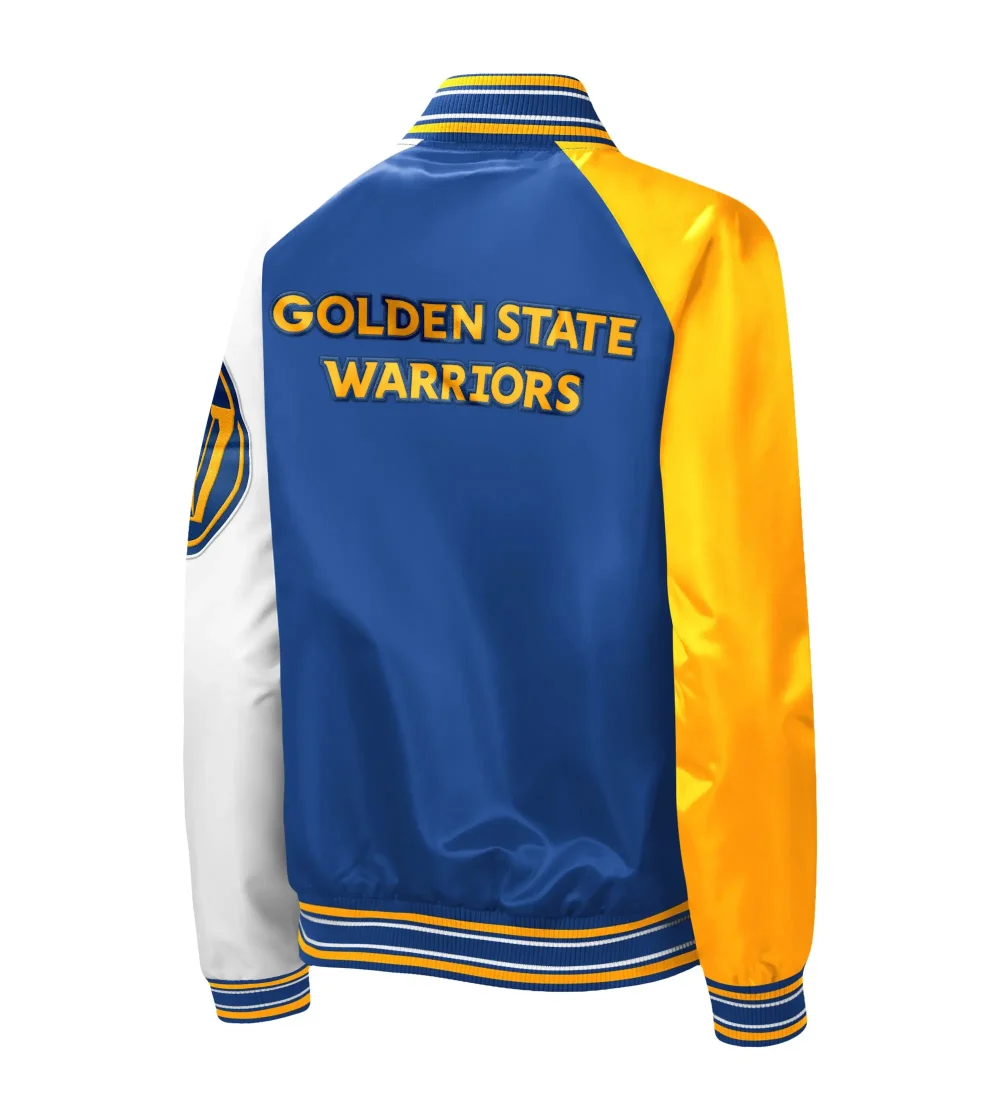 Women's Golden State Warriors Reliever Raglan Full-Snap Satin Varsity Jacket