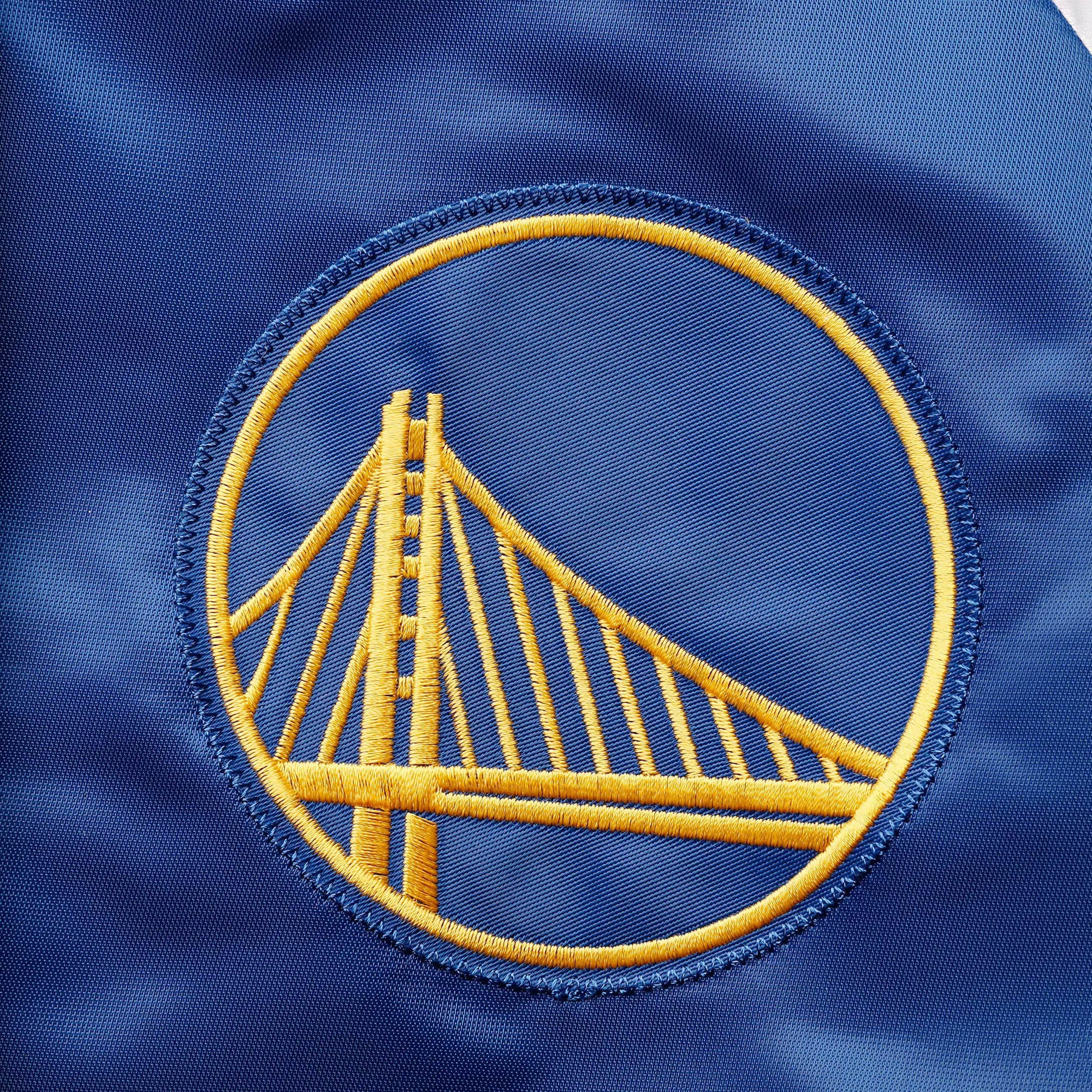 Women's Golden State Warriors Reliever Raglan Full-Snap Satin Varsity Jacket